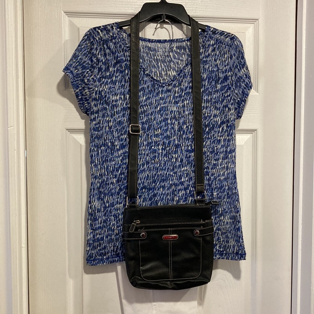 Relativity Blue Black White Abstract Design Cap Sleeve Top - Sz M - Picture 7 of 7